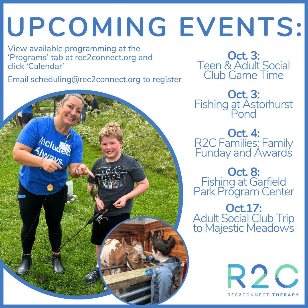 Oct. 2026 Social Graphic Upcoming events graphic for Rec2Connect in October 2026.